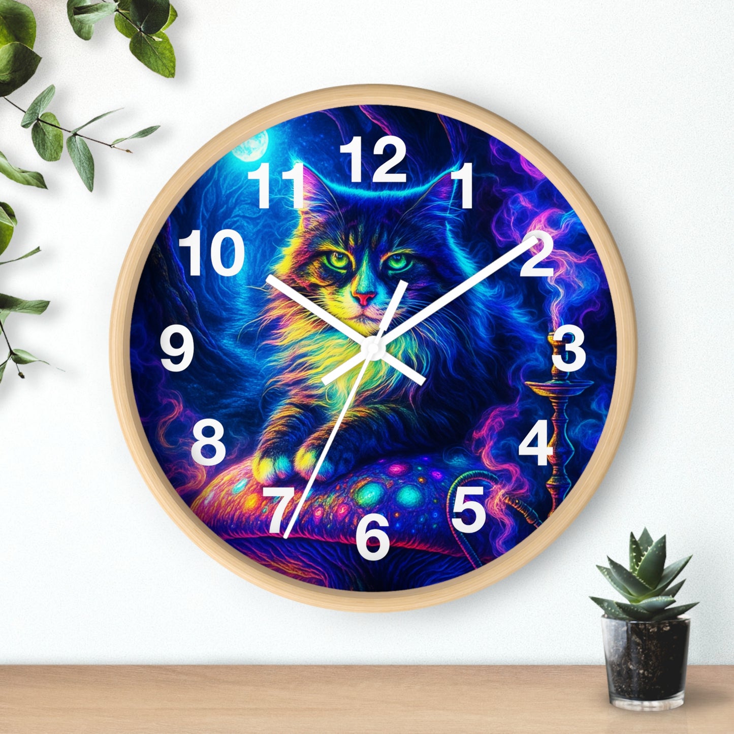 Cat on Mushroom Wall Clock, Whimsical Clock, Mysterious Kitty, Unique Home Decor