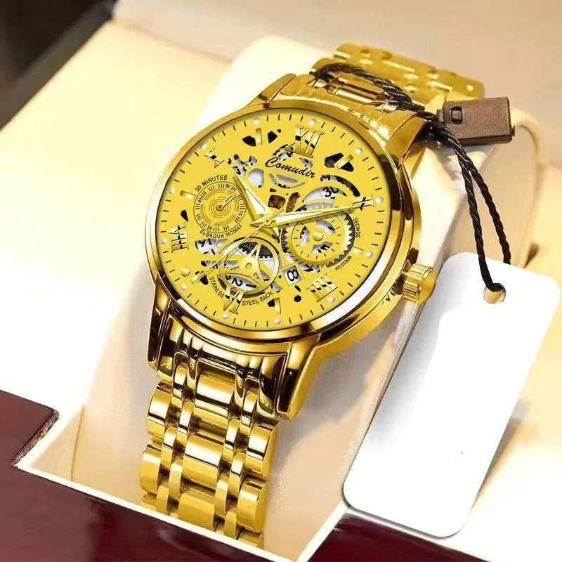 Mens Chronograph Hollow Wrist Watch Waterproof Luminous