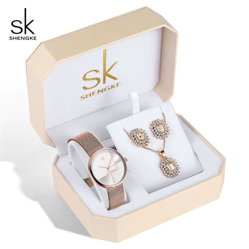 Shengke Womens Watch Set With Earrings And Necklace