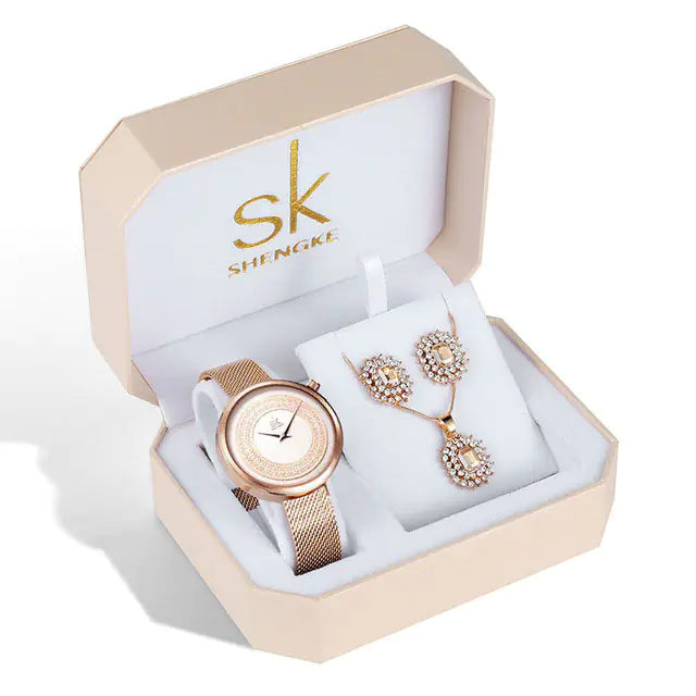 Shengke Womens Watch Set With Earrings And Necklace