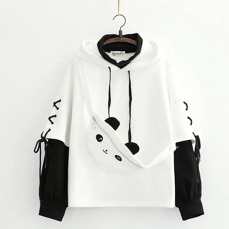 Womens Fleece Hooded Panda Design Sweater College Style