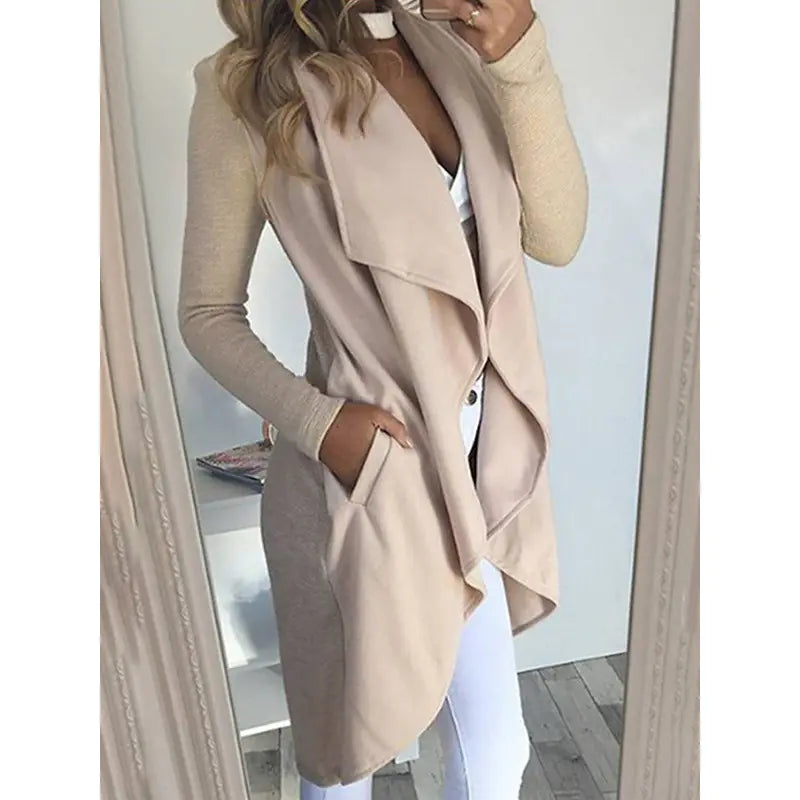 Slim Long Trench Coat with Solid Lapel by Theresa's Gift Shop