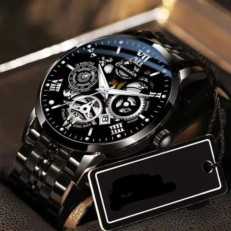 Mens Chronograph Hollow Wrist Watch Waterproof Luminous