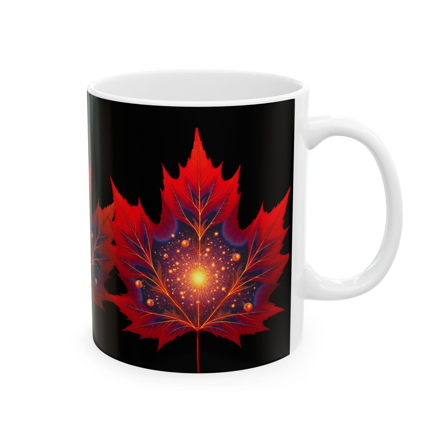 Red Maple Leaf Mandala Mug | Ceramic Coffee Tea Mug