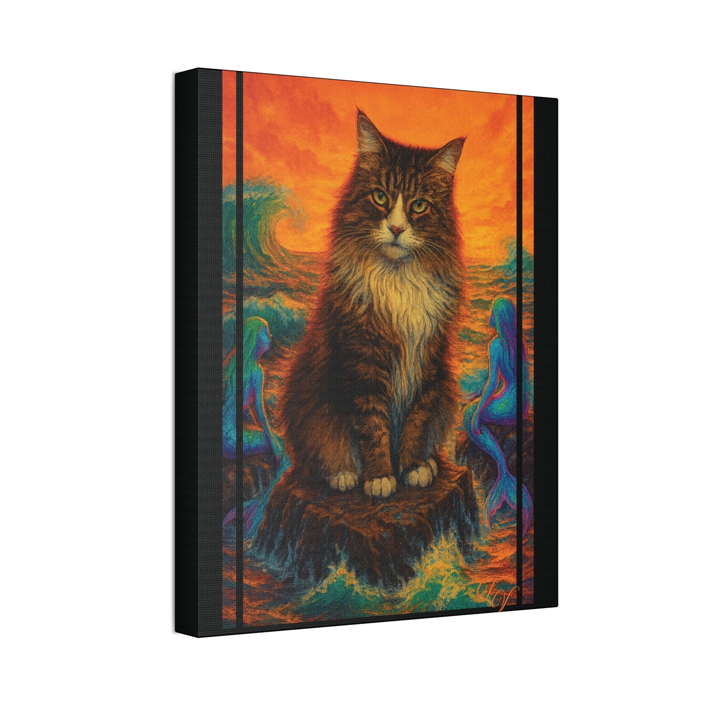 Canvas Stretched, Mermaid Cat Wall Art Print, Ocean Inspired Home Decor, Nautical Sea Goddess Poster, Coastal Theme Room Decoration, Beach