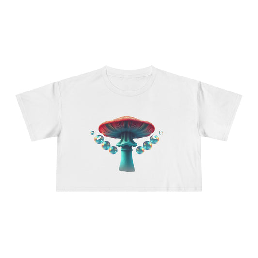 Crop Tee, Glass Mushroom Raindrop Abstract Forest Floor Soft Color Palette Women's Shirt, T-shirt, Blouse, Top, Apparel