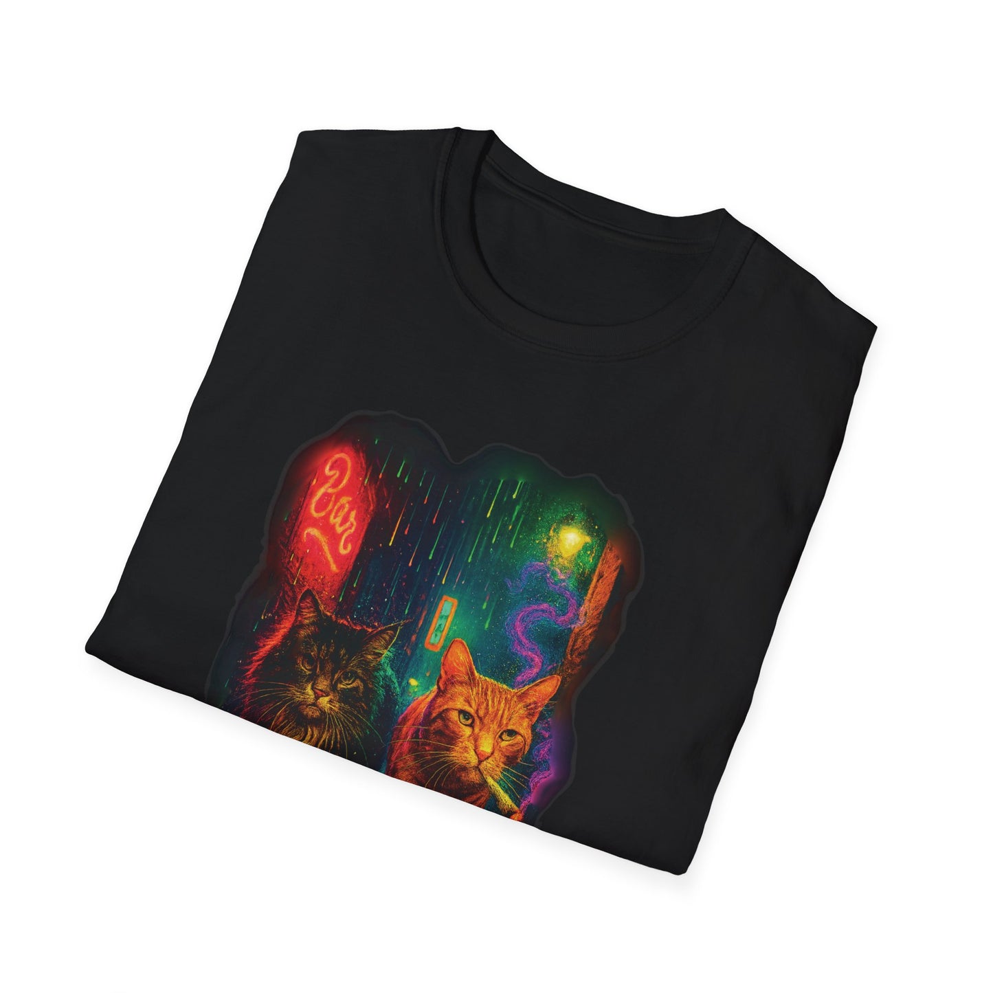 Psychedelic City Street Unisex Softstyle T-Shirt, Cat Lover Tee, Funny Animal Graphic Tee, Cute Kitten Shirt, Unique Gift for Cat Lovers