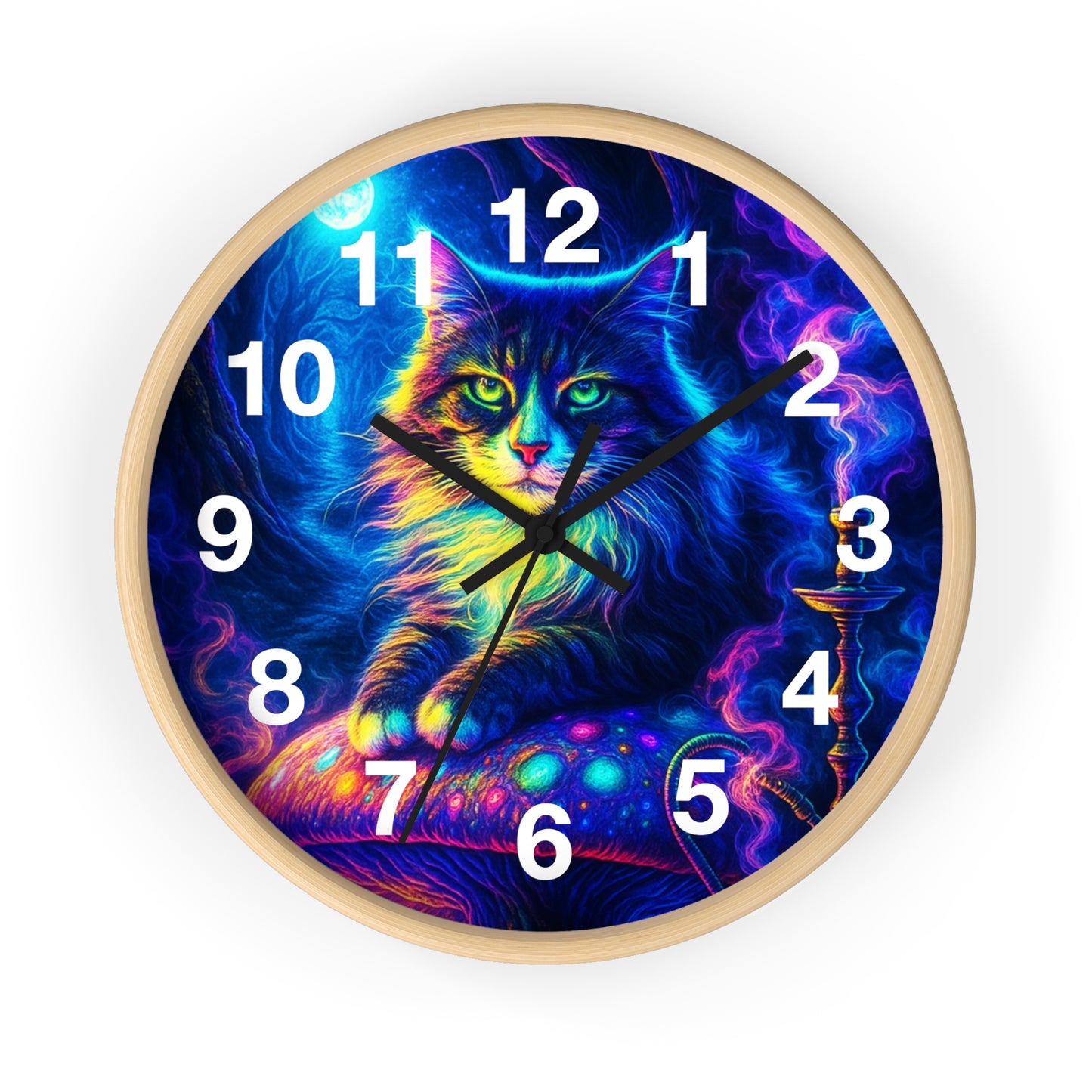 Cat on Mushroom Wall Clock, Whimsical Clock, Mysterious Kitty, Unique Home Decor