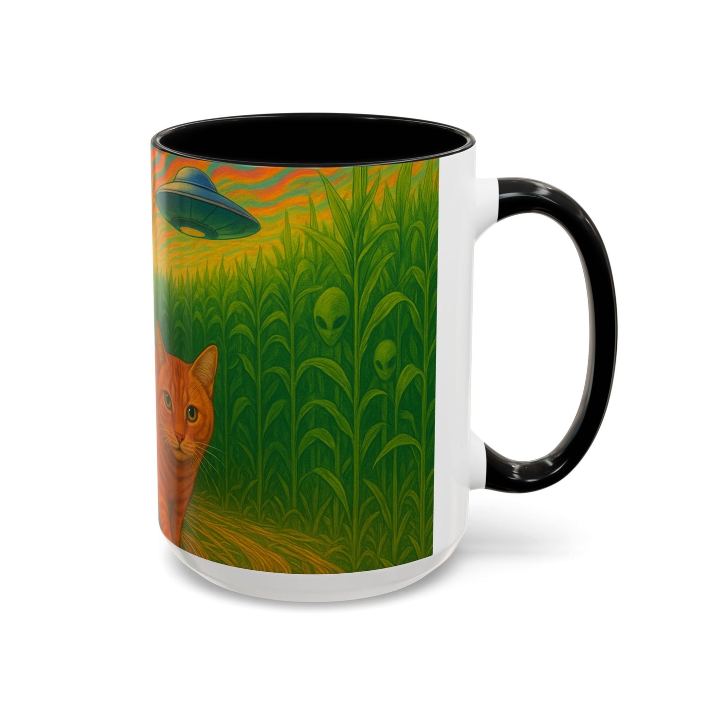 Retro UFO Abduction Cats Accent Coffee Mug | 11oz 15oz