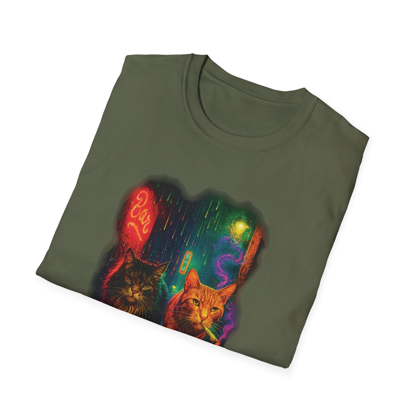 Psychedelic City Street Unisex Softstyle T-Shirt, Cat Lover Tee, Funny Animal Graphic Tee, Cute Kitten Shirt, Unique Gift for Cat Lovers