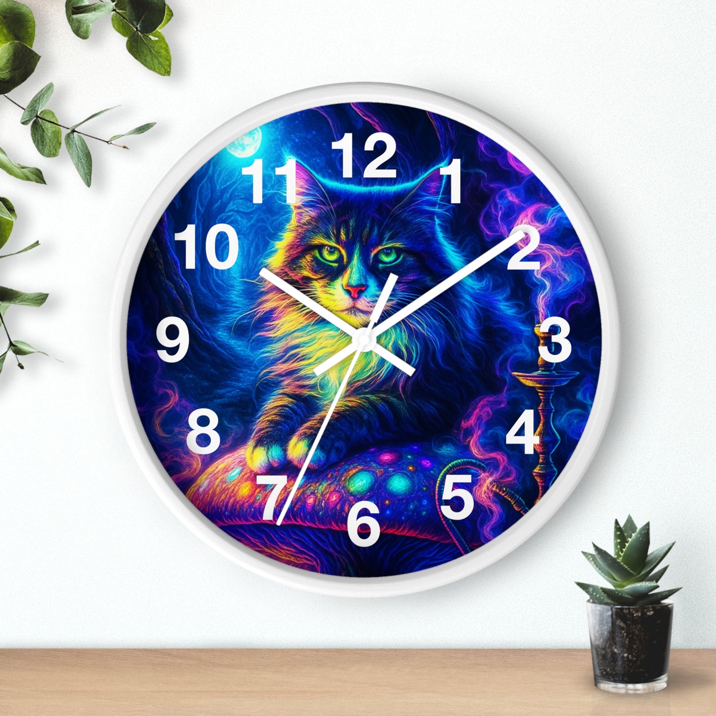 Cat on Mushroom Wall Clock, Whimsical Clock, Mysterious Kitty, Unique Home Decor