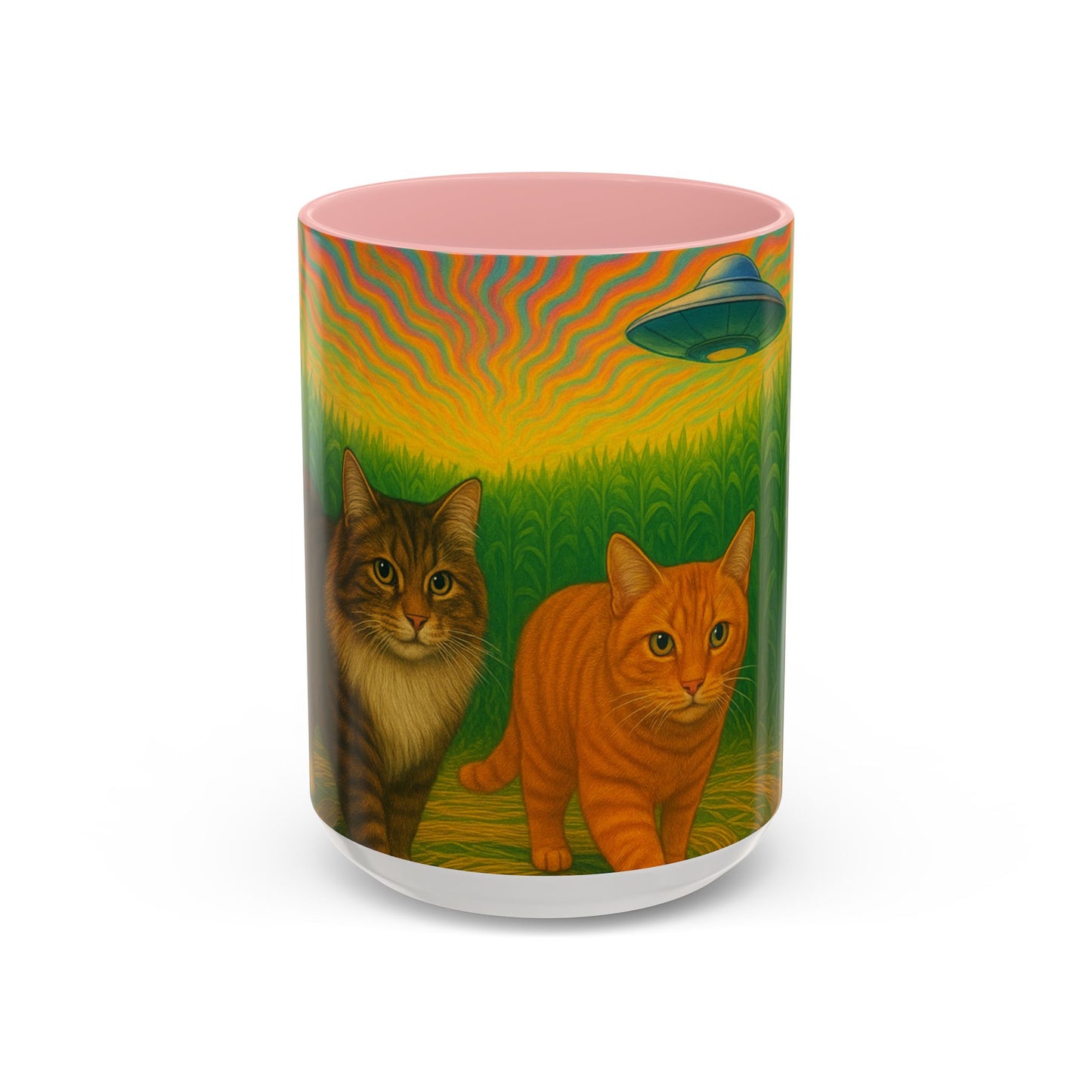 Retro UFO Abduction Cats Accent Coffee Mug | 11oz 15oz