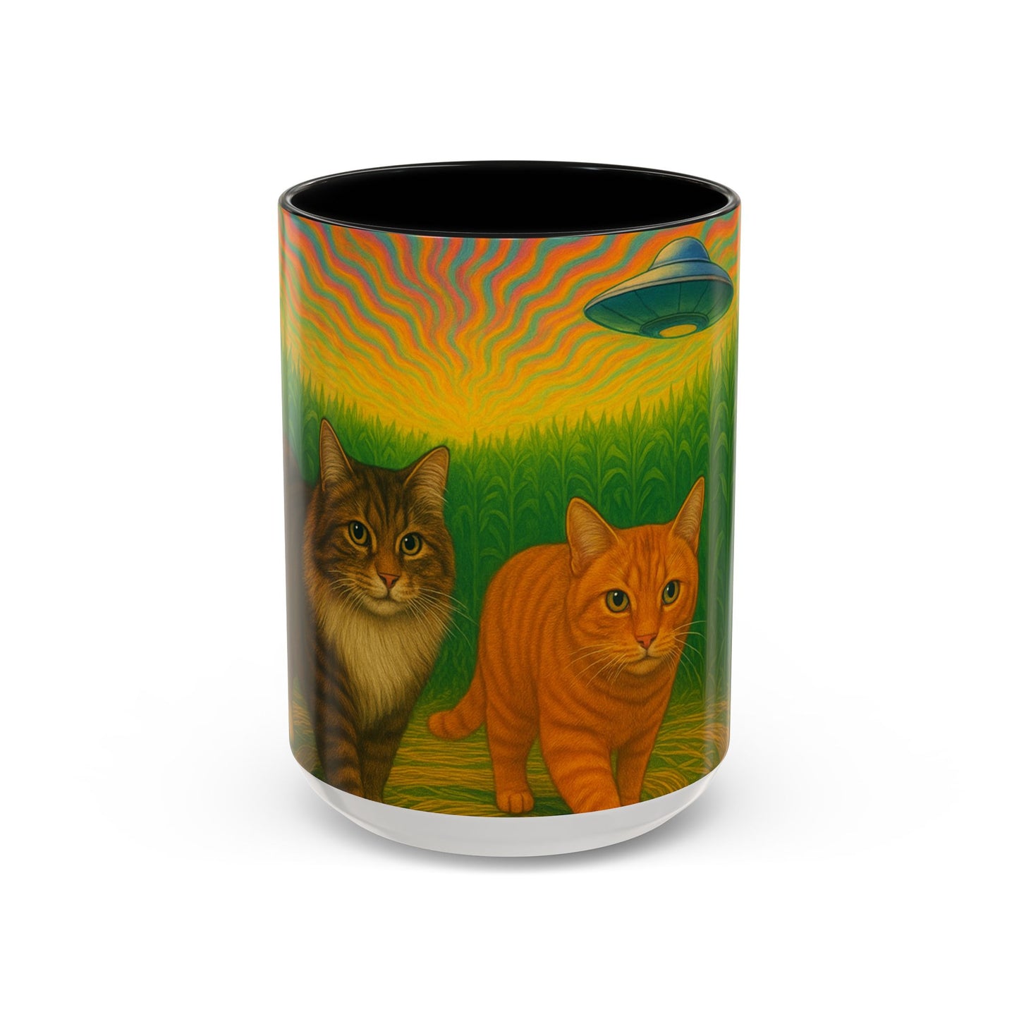 Retro UFO Abduction Cats Accent Coffee Mug | 11oz 15oz