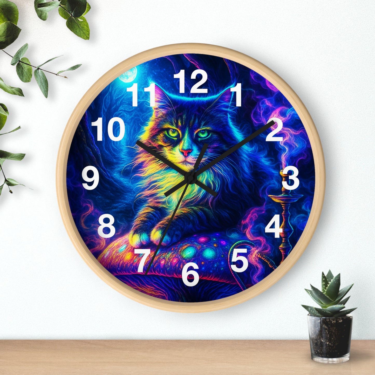 Cat on Mushroom Wall Clock, Whimsical Clock, Mysterious Kitty, Unique Home Decor