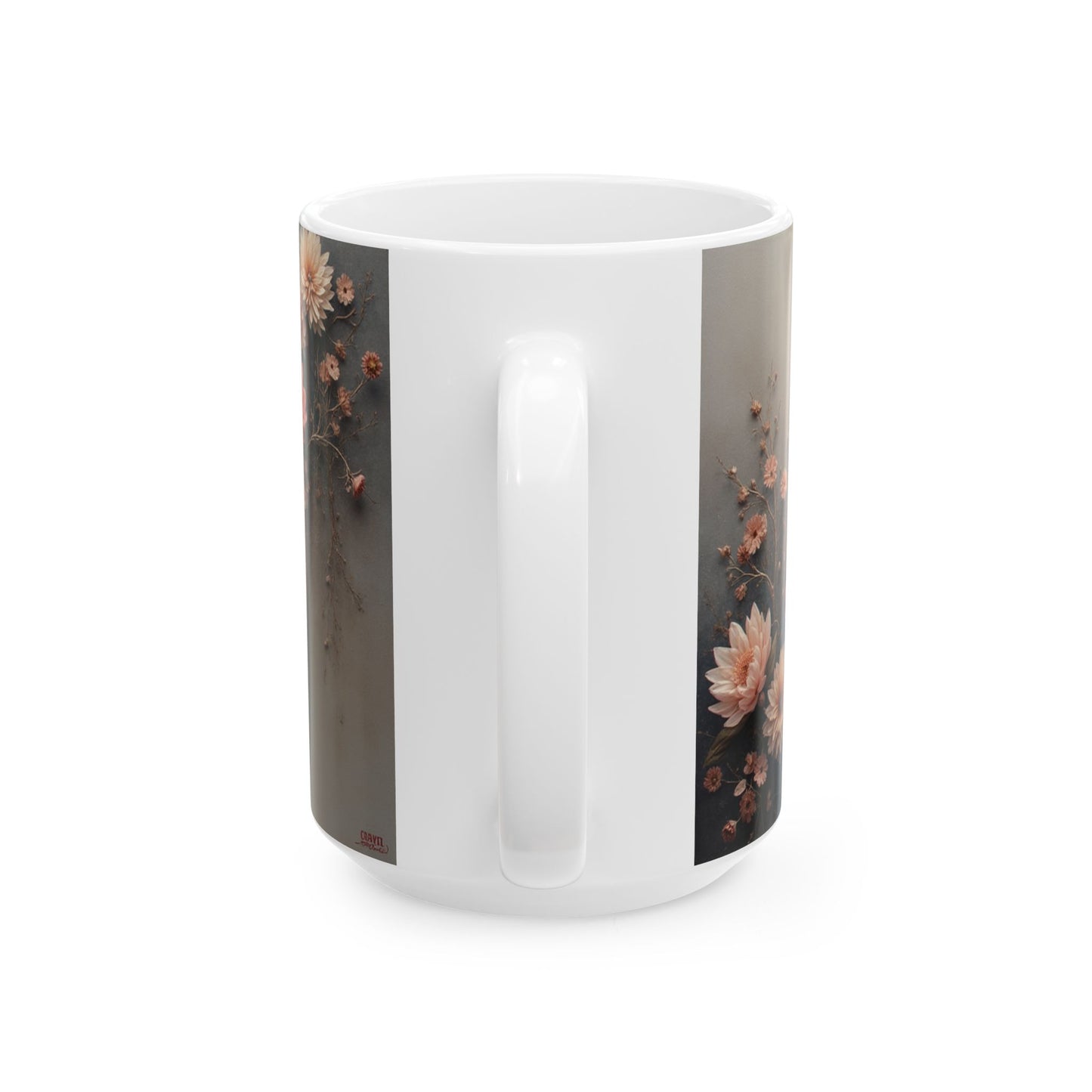 Steampunk Gear with Pink Ribbon Ceramic Mug | Floral Accent