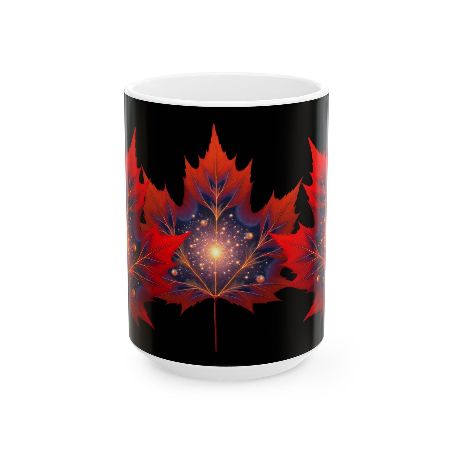 Red Maple Leaf Mandala Mug | Ceramic Coffee Tea Mug