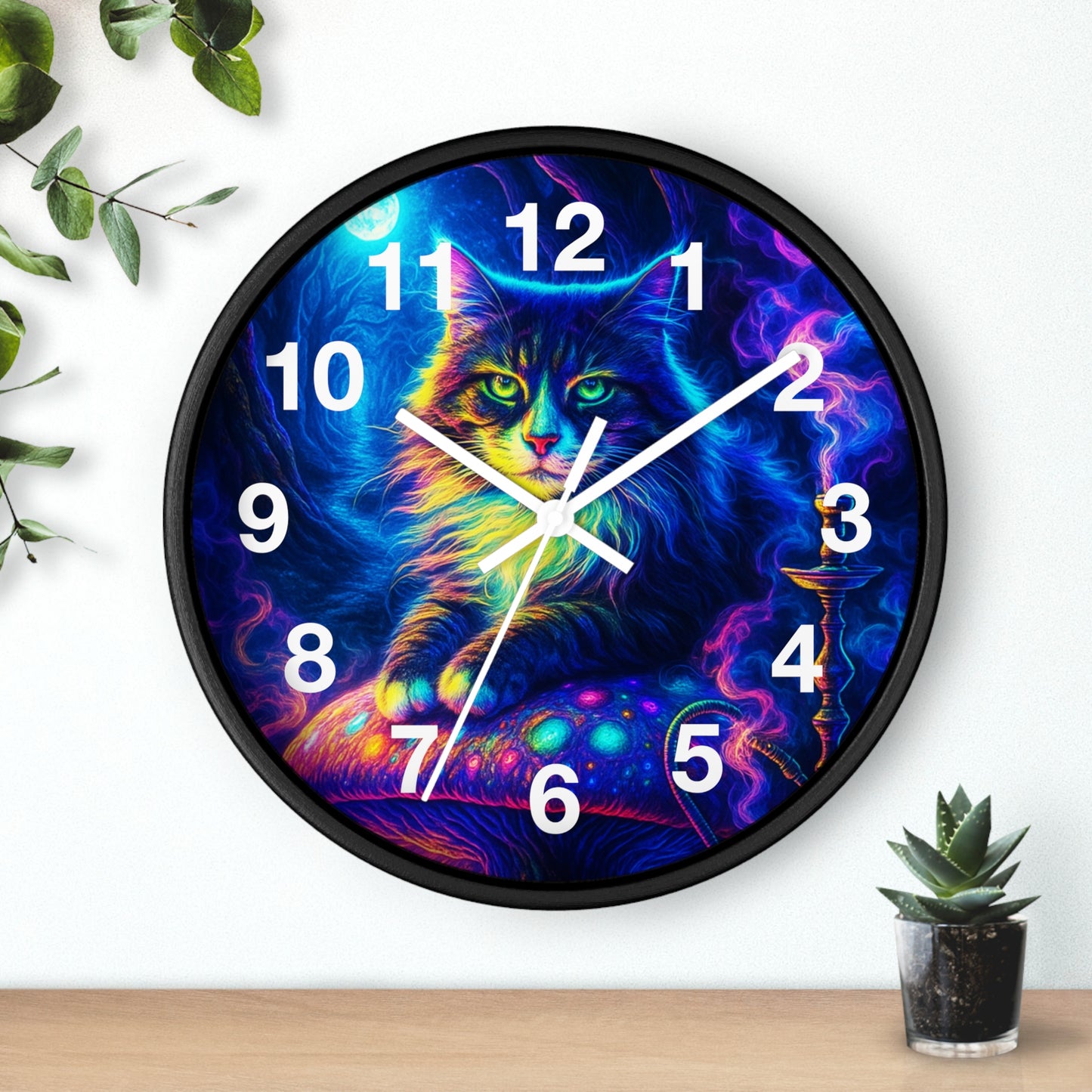 Cat on Mushroom Wall Clock, Whimsical Clock, Mysterious Kitty, Unique Home Decor