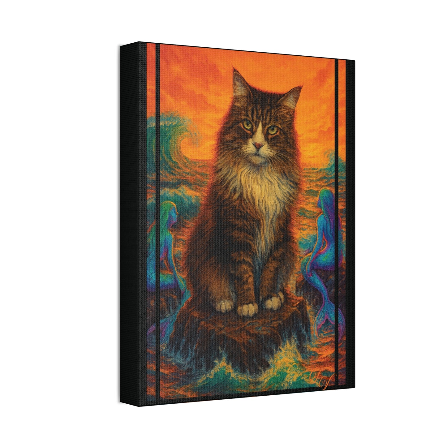 Canvas Stretched, Mermaid Cat Wall Art Print, Ocean Inspired Home Decor, Nautical Sea Goddess Poster, Coastal Theme Room Decoration, Beach
