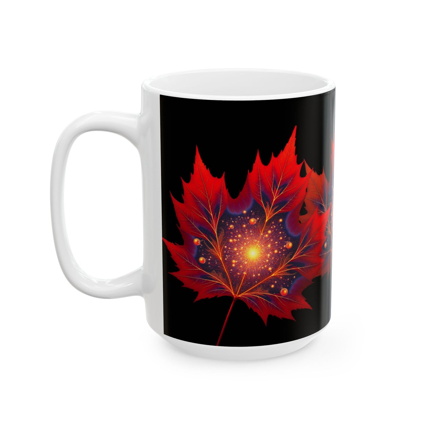 Red Maple Leaf Mandala Mug | Ceramic Coffee Tea Mug