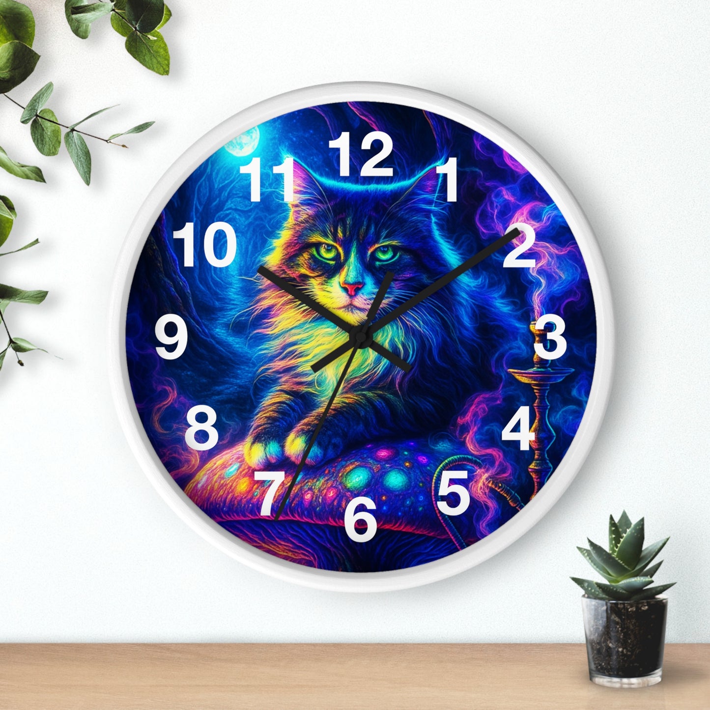 Cat on Mushroom Wall Clock, Whimsical Clock, Mysterious Kitty, Unique Home Decor