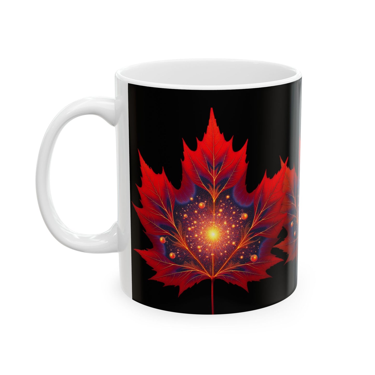 Red Maple Leaf Mandala Mug | Ceramic Coffee Tea Mug