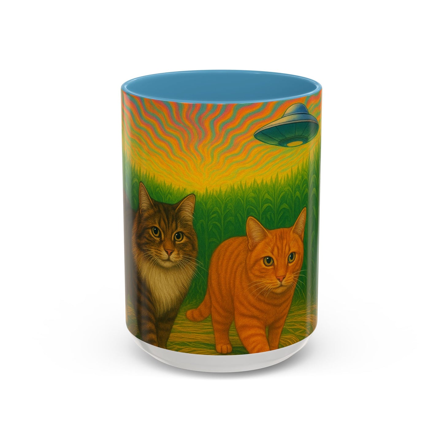 Retro UFO Abduction Cats Accent Coffee Mug | 11oz 15oz