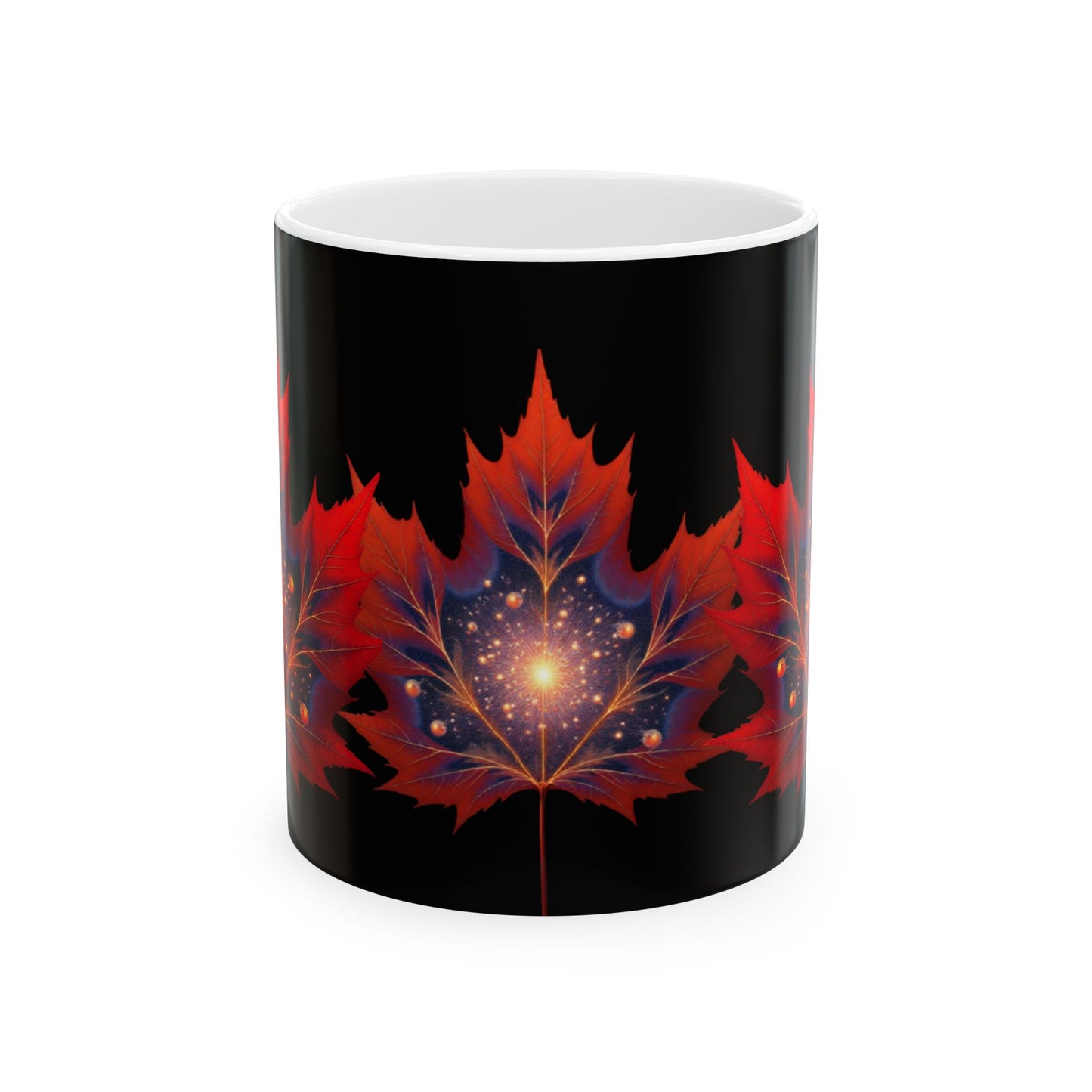 Red Maple Leaf Mandala Mug | Ceramic Coffee Tea Mug