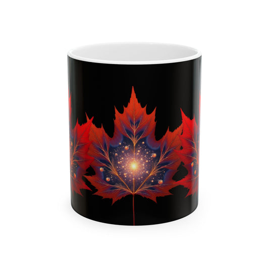 Red Maple Leaf Mandala Mug | Ceramic Coffee Tea Mug