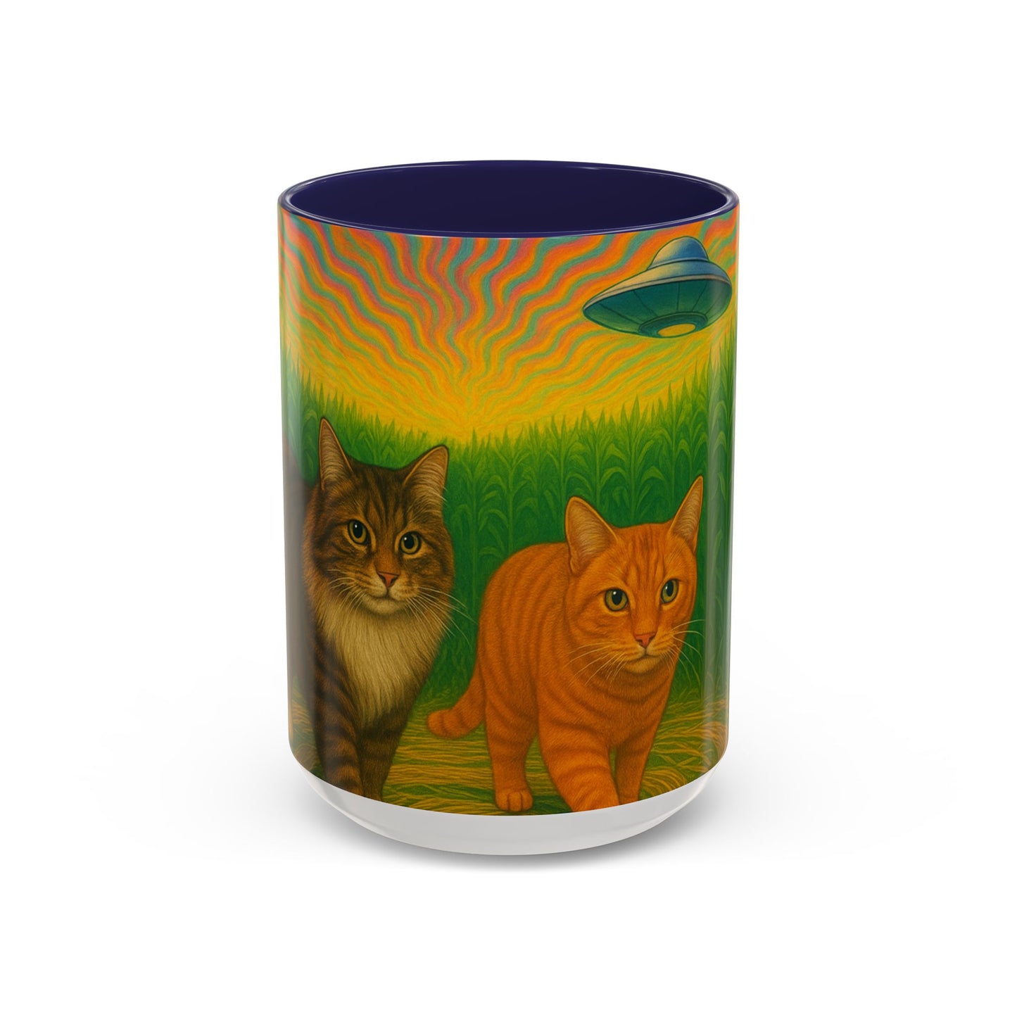 Retro UFO Abduction Cats Accent Coffee Mug | 11oz 15oz