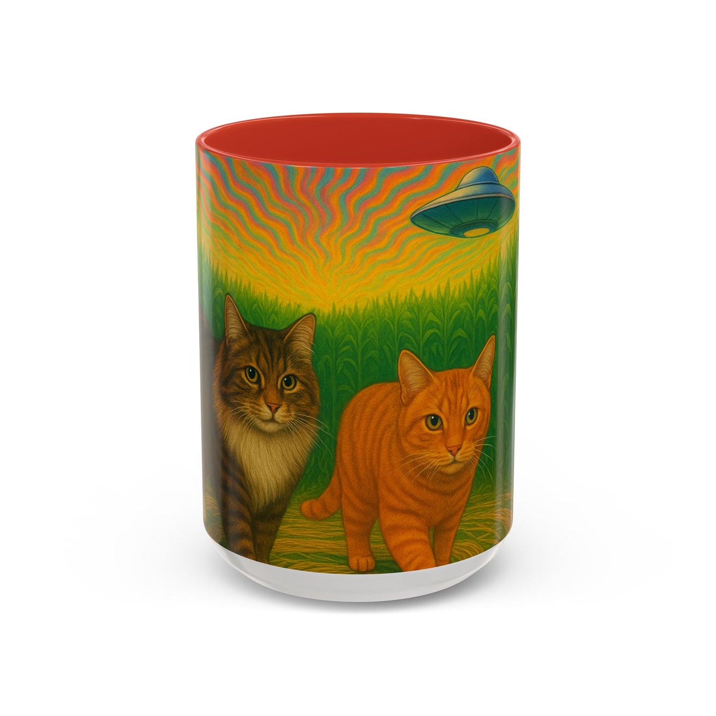Retro UFO Abduction Cats Accent Coffee Mug | 11oz 15oz