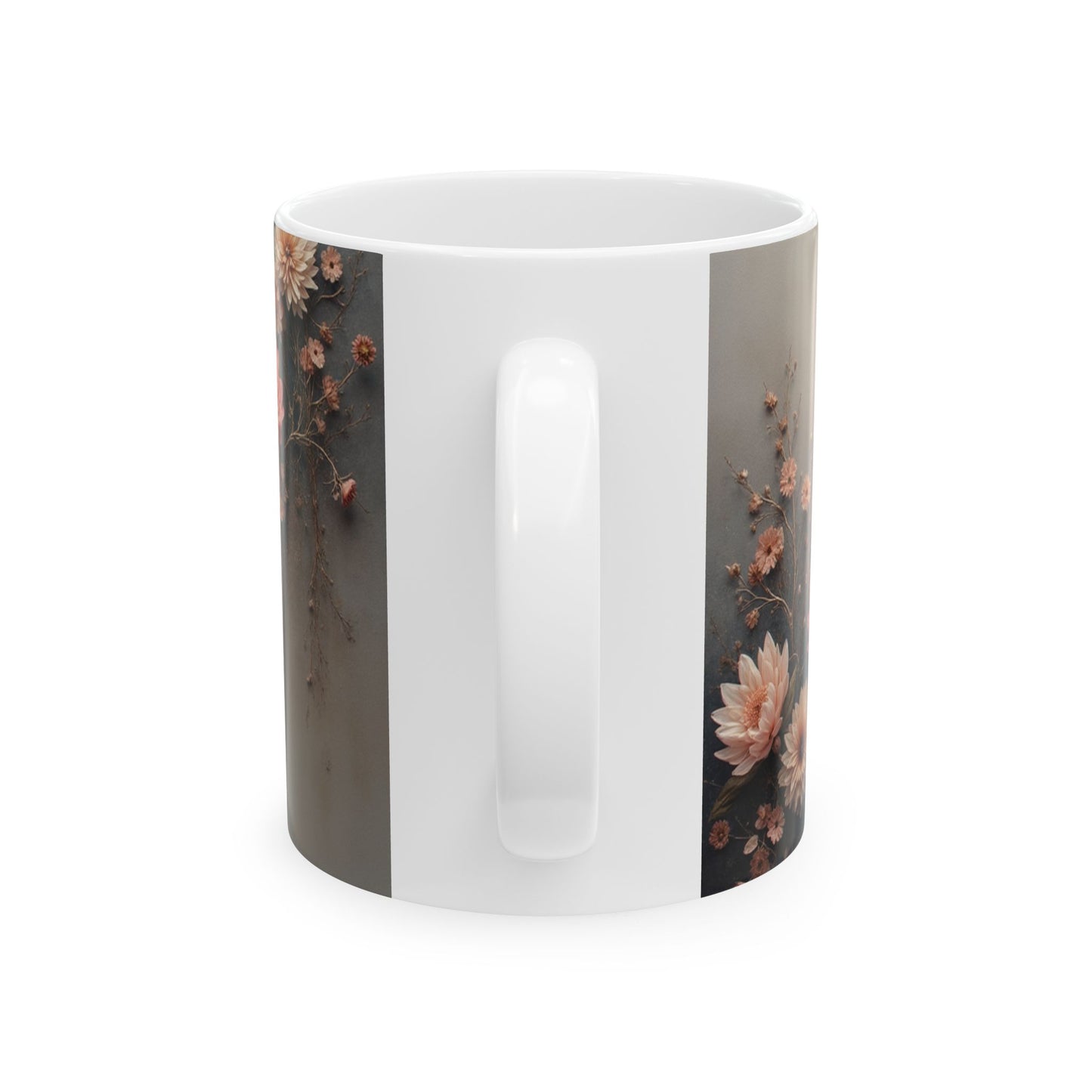 Steampunk Gear with Pink Ribbon Ceramic Mug | Floral Accent