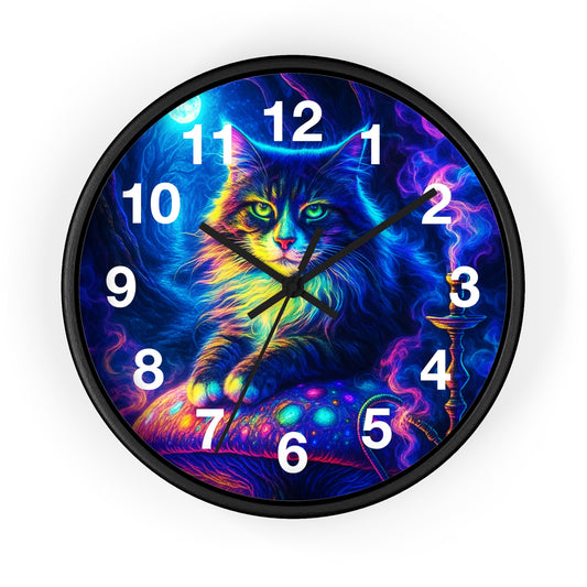 Cat on Mushroom Wall Clock, Whimsical Clock, Mysterious Kitty, Unique Home Decor