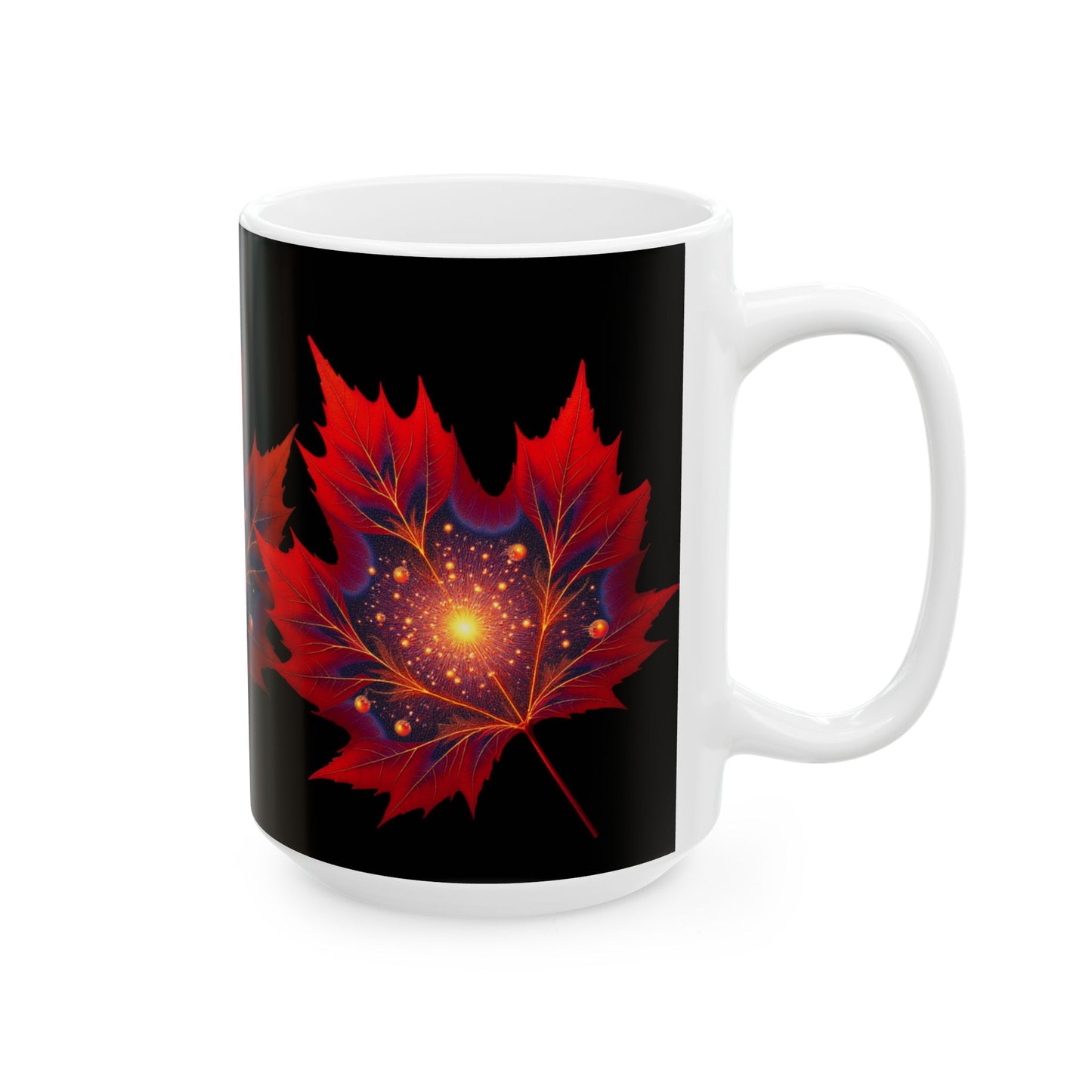 Red Maple Leaf Mandala Mug | Ceramic Coffee Tea Mug