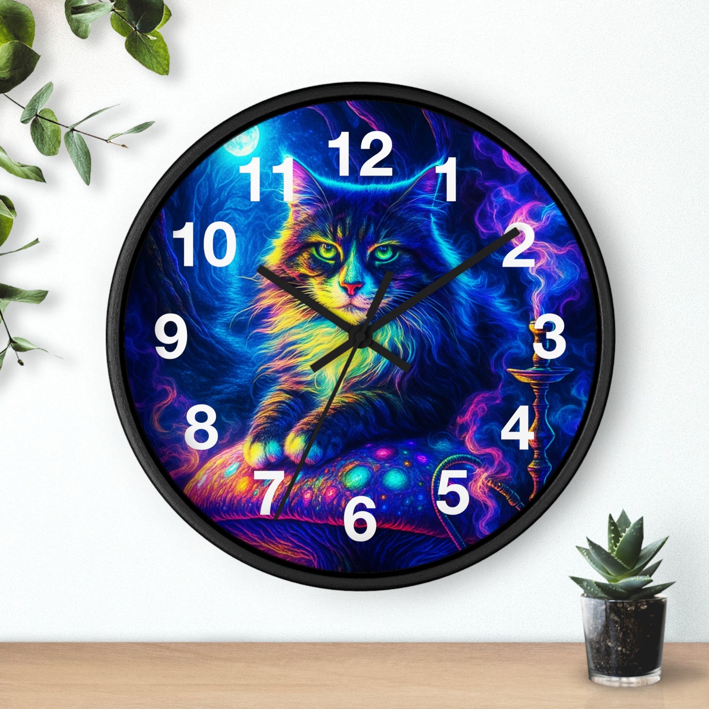 Cat on Mushroom Wall Clock, Whimsical Clock, Mysterious Kitty, Unique Home Decor