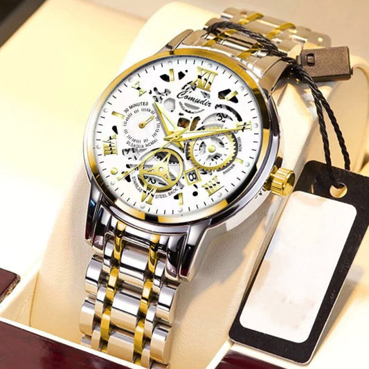 Mens Chronograph Hollow Wrist Watch Waterproof Luminous