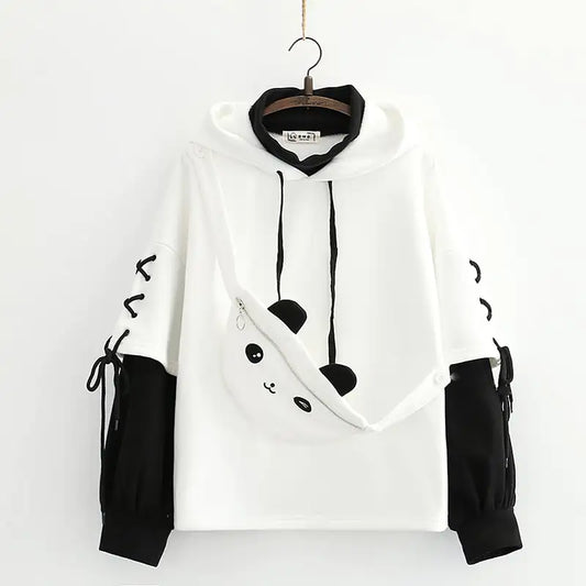 Womens Fleece Hooded Panda Design Sweater College Style