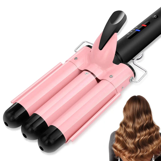 Dual Voltage Triple Barrel Curling Iron 1 Inch Pink
